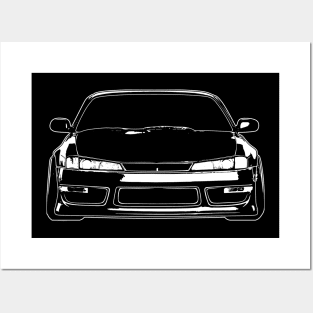 White Nissan Silvia S14 Sketch Art Posters and Art